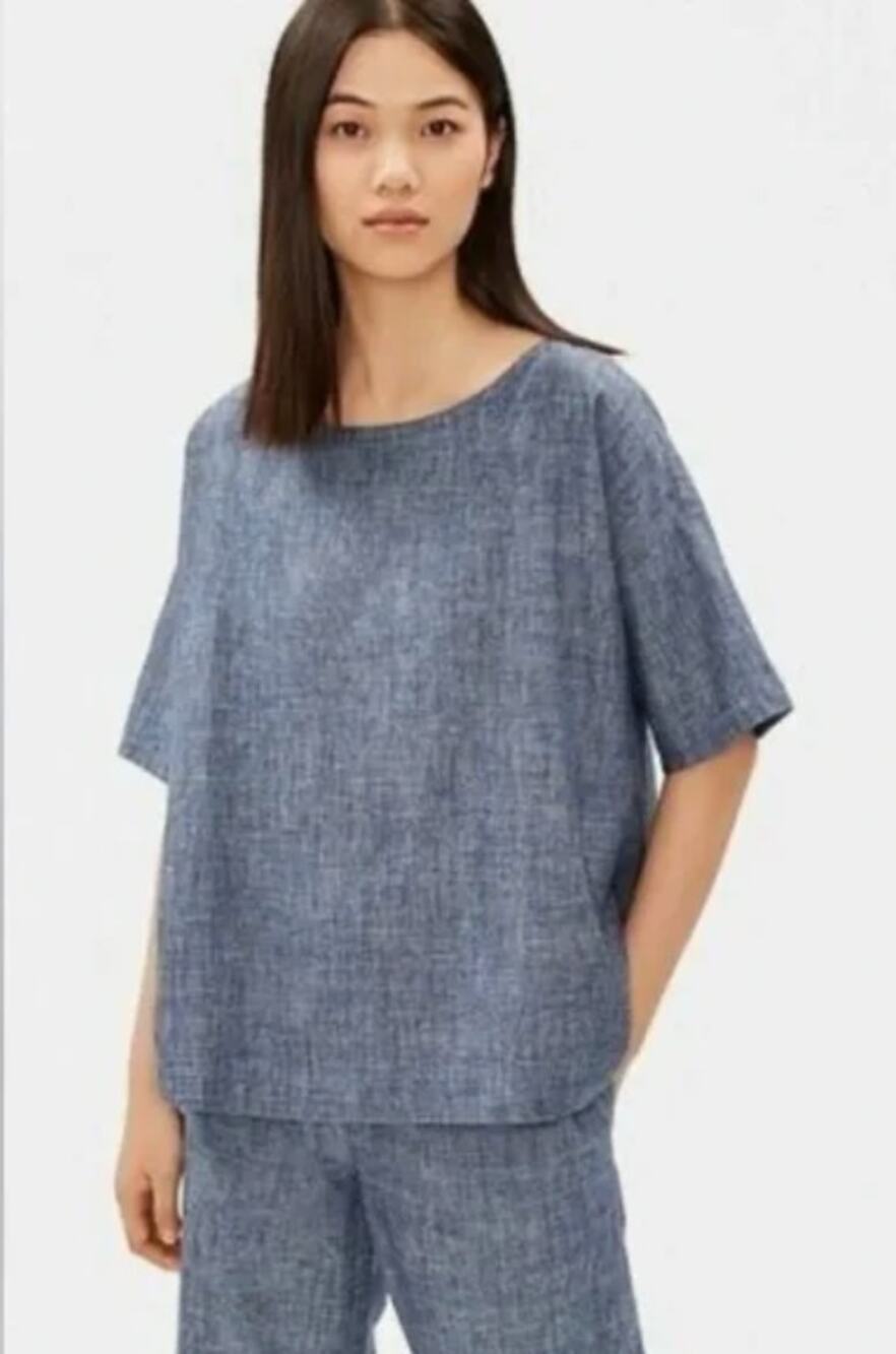 Eileen Fisher Organic Hemp and Cotton Boxy Short Sleeve Tunic Top XS